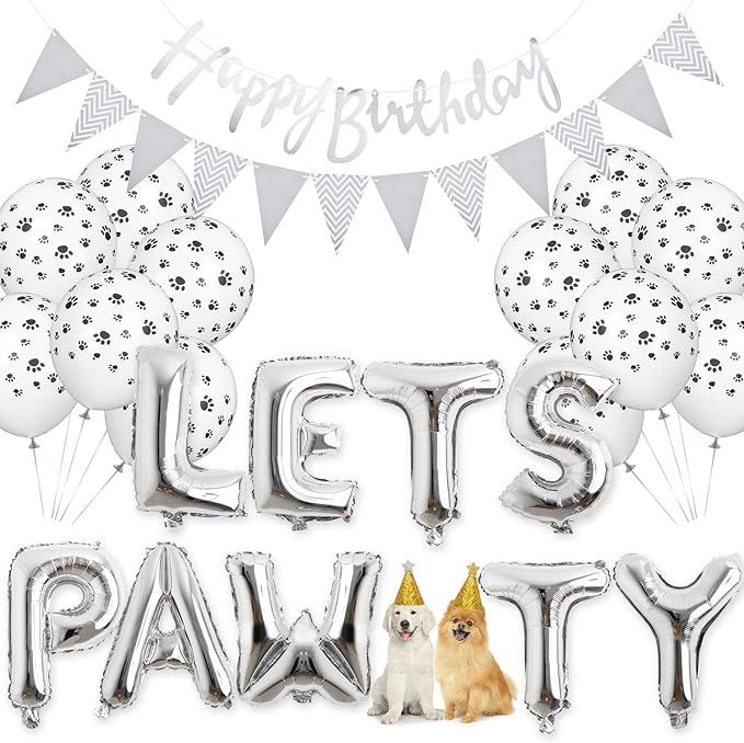 Legendog Dog Birthday Party Supplies Dog Paw Print Balloons Cat Birthday Hat Happy Birthday Banne... | Amazon (US)
