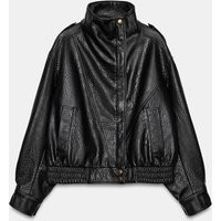 Zara - Faux Leather Bomber Jacket - Dark Brown - M - Woman | Zara US