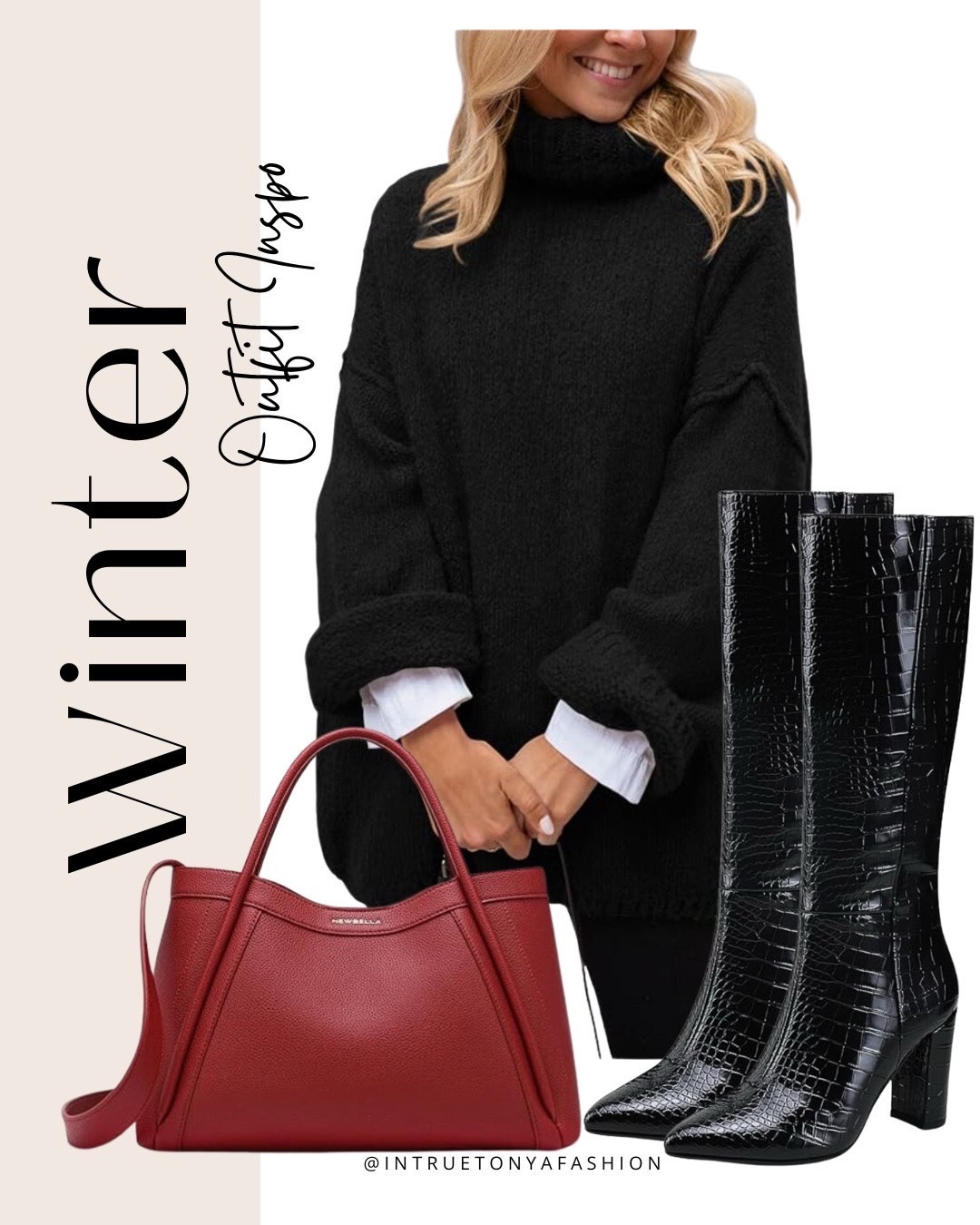 Winter outfit idea from amazon — oversized black sweater, black knee high boots, and red handbag 








Winter outfit
Winter fashion
Amazon winter outfits
Trending winter fashion 
 casual winter outfits | winter fashion | size 4-6 | cold weather outfits | winter outfit ideas | layering outfit for the cold| winter fashion 2025 | outfit inspo | outfit ideas | winter outfits amazon  | casual outfit Ideas  | Outfits | Amazon Casual Outfit | Cute casual outfits | Preppy Outfit 

#LTKFindsUnder50 #LTKSaleAlert #LTKootd