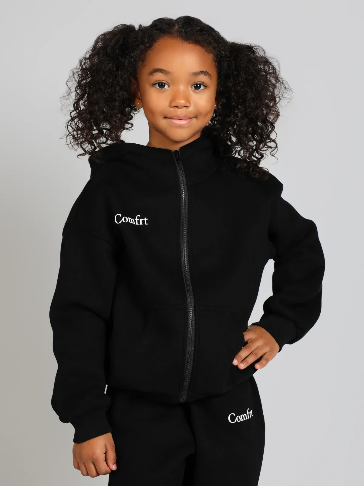 Comfrt Cloud Zip Kids Hoodie | Black | Oversized | XL | Comfrt