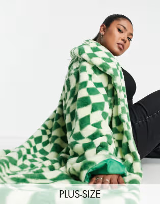 Daisy Street Plus mid length faux fur coat in wavy checkerboard print | ASOS | ASOS (Global)