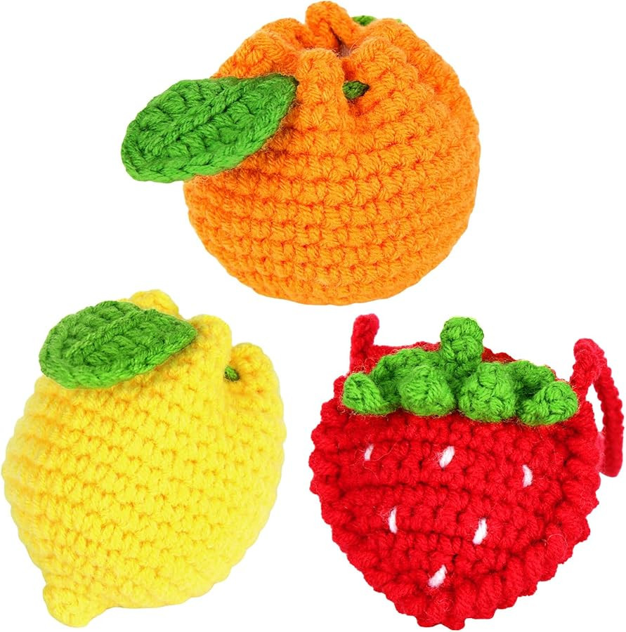 Hillban 3 Pcs Small Crochet Drawstring Bags Stocking Stuffers Cute Handmade Crochet Fruit Purse T... | Amazon (US)
