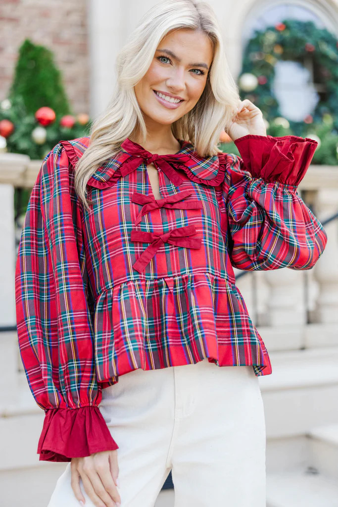 All In Time Red Tartan Plaid Blouse | The Mint Julep Boutique