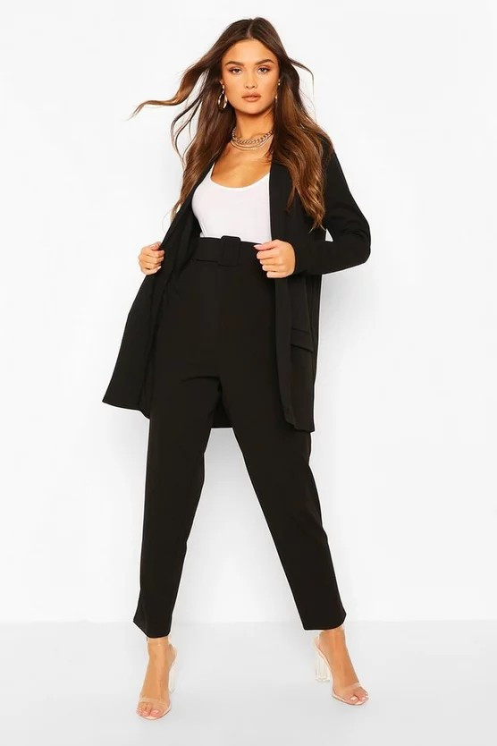 Tailored Blazer And Self Fabric Belt Trouser Suit | Boohoo.com (UK & IE)