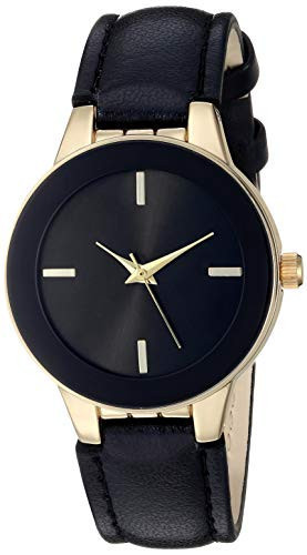 Amazon Essentials Women's Faux Leather Strap Watch, Black/Gold | Amazon (US)