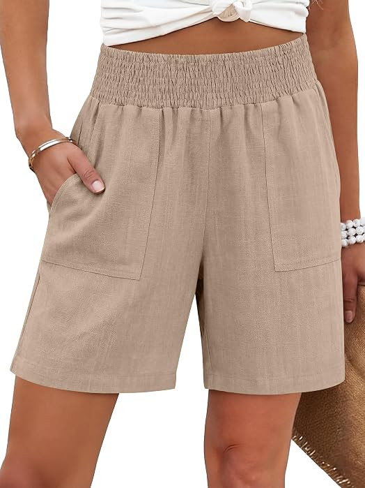 ANRABESS Linen Shorts for Women Casual Summer High Waisted Wide Leg Lounge Beach Vacation Shorts ... | Amazon (US)