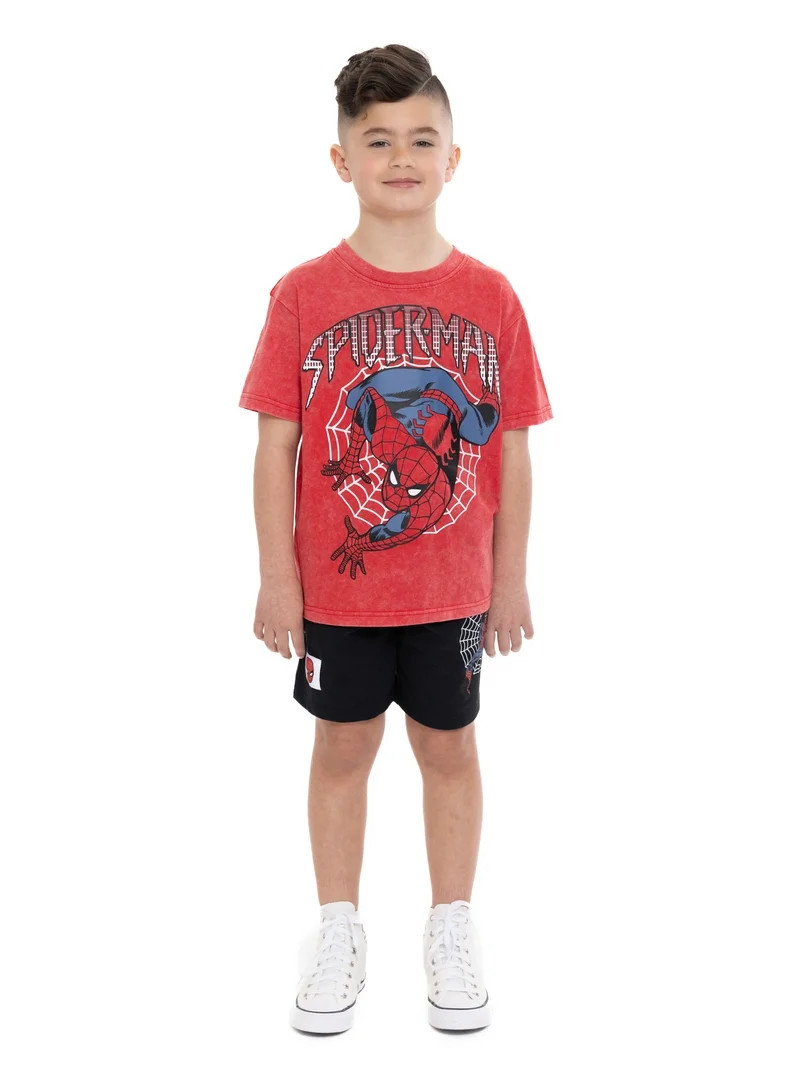 Spider-Man Boys' Short Sleeve Graphic Tee and Shorts Set, 2-Piece, Sizes 4-10 | Walmart (US)