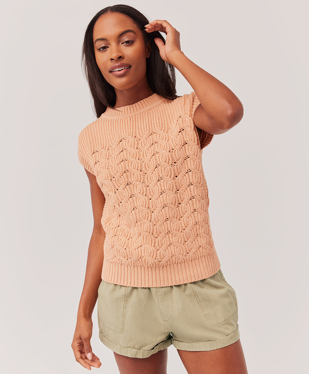 Women's Apricot Cable-Knit Sweater Vest XS | Pact Apparel