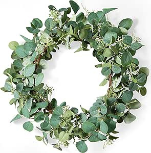 LIFEFAIR Green Eucalyptus Leaf Wreath, 20 Inches Artificial Festival Celebration Wreath for Front... | Amazon (US)
