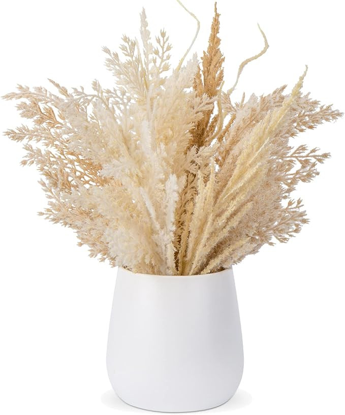 Faux Pampas Grass with Vase, Artificial Pampas Grass Flowers Bouquet Plant Fluffy Boho Home Decor... | Amazon (US)
