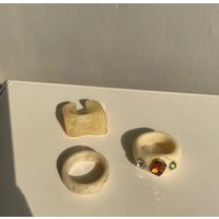 Chunky Acrylic Ring in Yellow Set, Art Deco Resin Pinky Candy Acetate Minimalist For Women | Etsy (US)