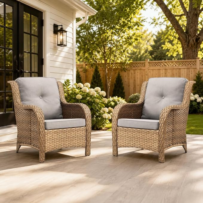 Patio Furniture Chairs Outdoor Chair - 2 Piece Wicker Rattan Chairs Set with High Back and Deep S... | Amazon (US)