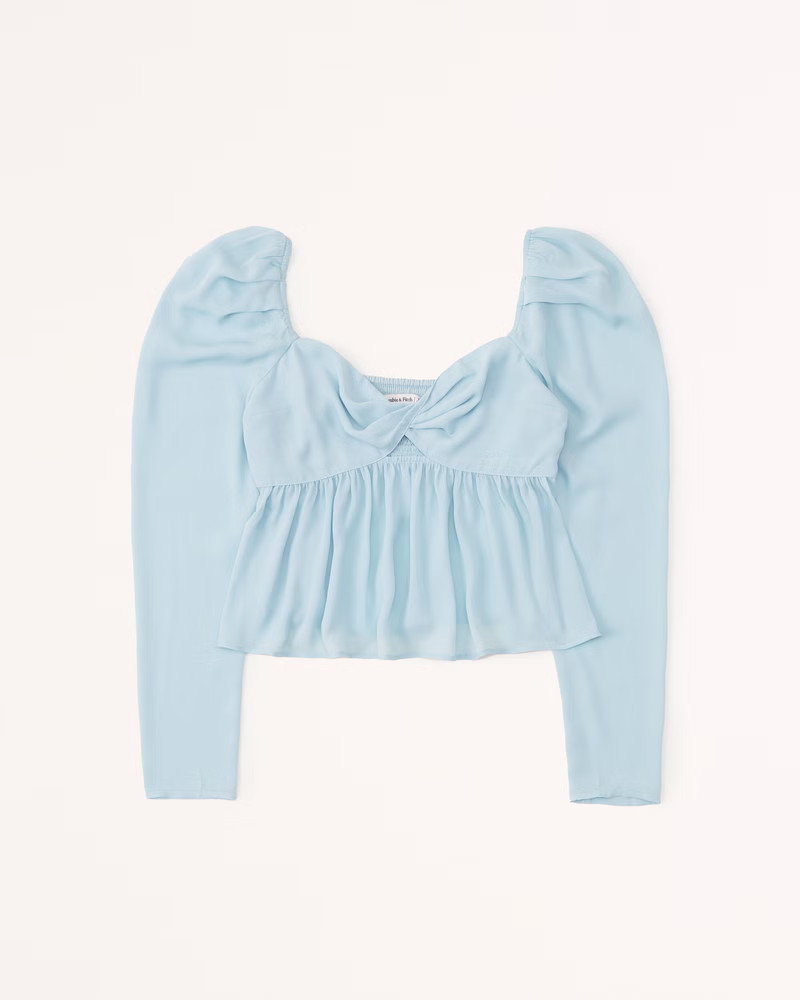 Women's Long-Sleeve Sheer Twist Top | Women's Tops | Abercrombie.com | Abercrombie & Fitch (US)