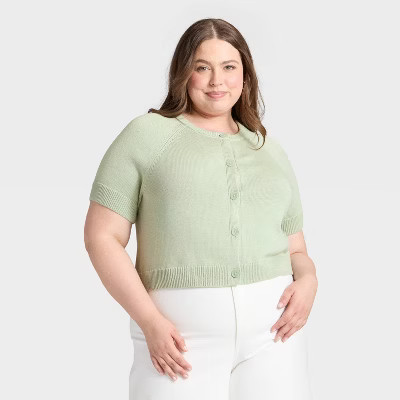 Women's Short Sleeve Cotton Cardigan Sweater - Universal Thread™ Green 2X | Target