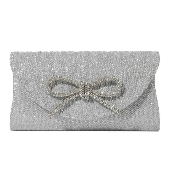 Yucurem Evening Bag For Women Bow Clutch Purse Satin Rhinestone Party Prom Purse(silver) Evening ... | Walmart (US)