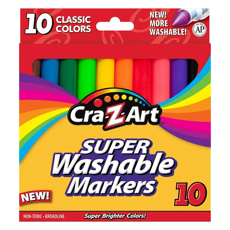 Cra-Z-Art Classic Multicolor Broad Line Washable Markers, 10 Count, Back to School Supplies | Walmart (US)