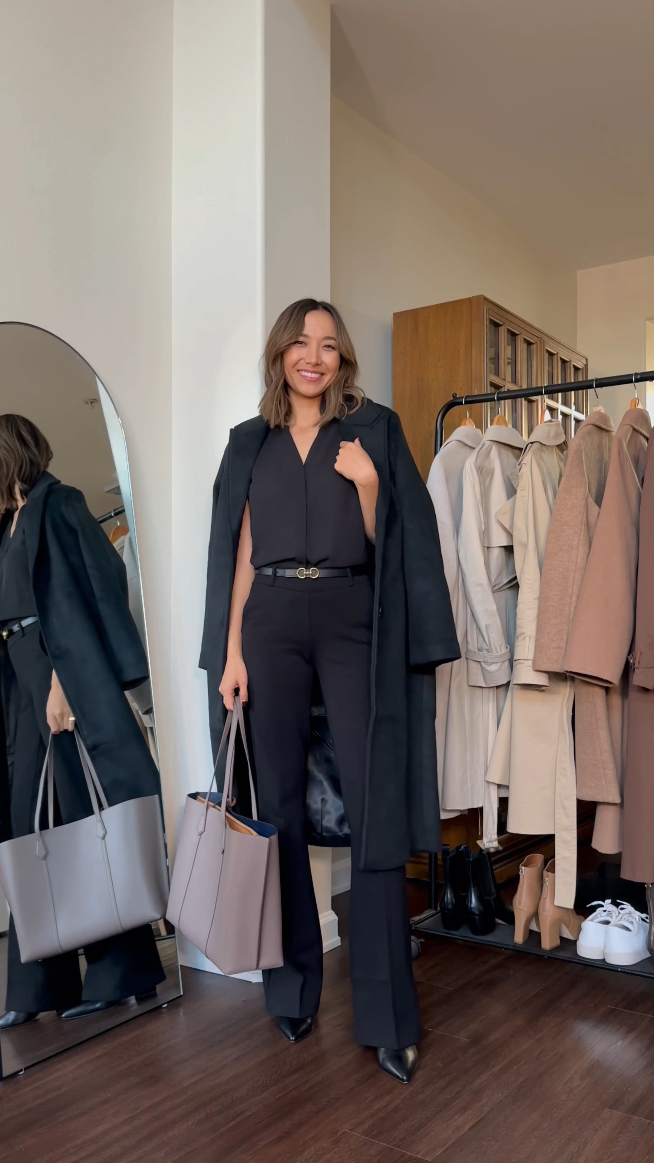 Classic workwear looks layered for fall & winter 

• Flare work trousers xxs - linked a few other similar recommendations [rec from Ann Taylor has petite version] 
• Gray belted coat xs 
• Trench is old Ann Taylor linked similar 
• long black wool-blend topcoat xs 
• boatneck sweater xxs 
• sleeveless black blouse xs 

Linked other recommendations! 

#LTKstyletip #LTKSeasonal #LTKworkwear
