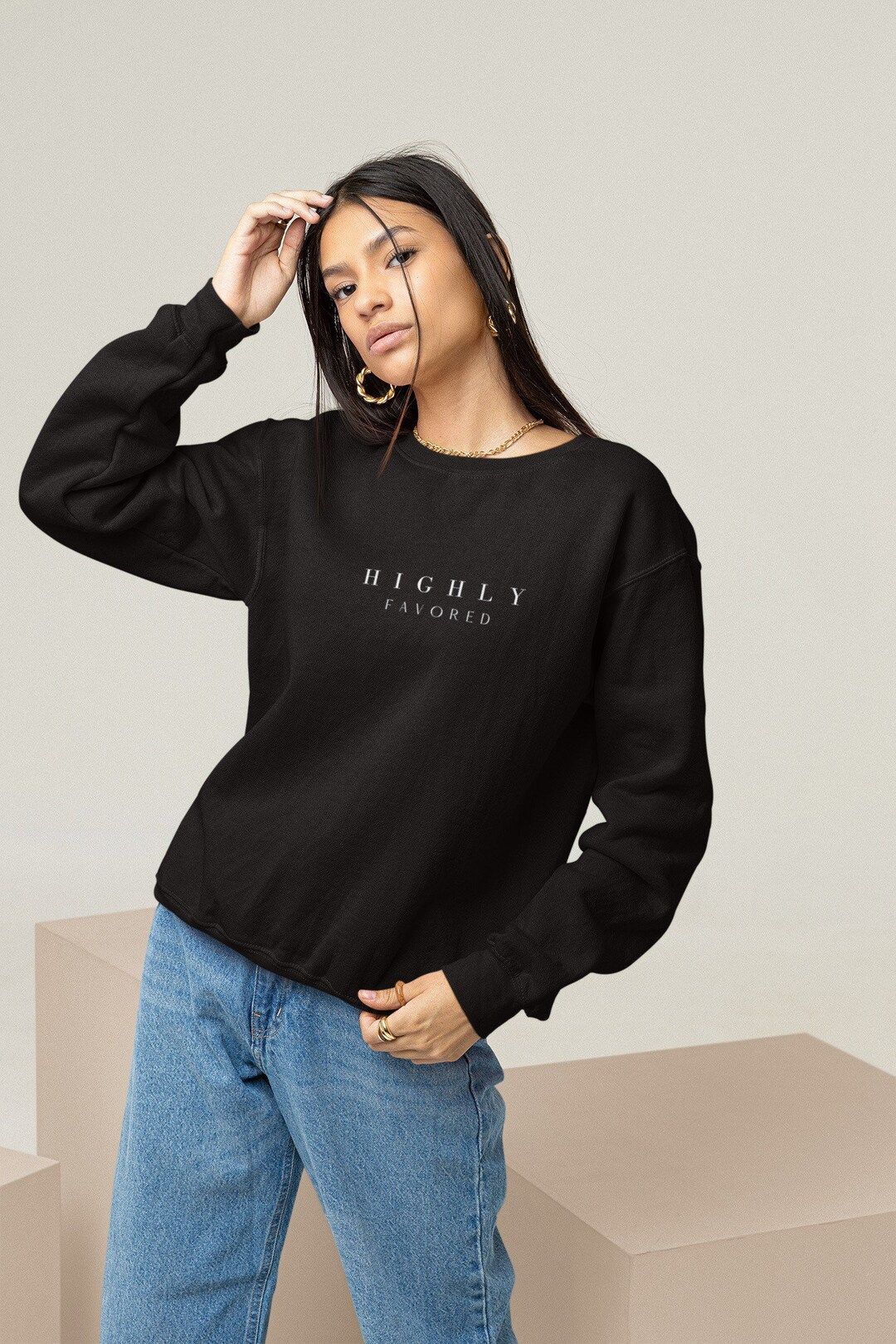 Highly Favored Sweatshirt • Unisex Sweatshirt • Graphic Sweatshirt • Cute Women’s Graphic... | Etsy (US)