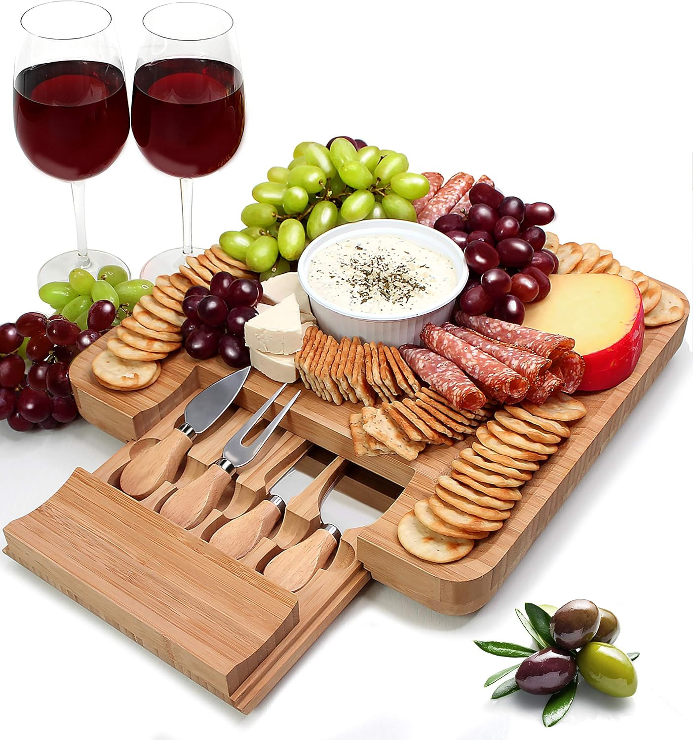 Bamboo Charcuterie Cheese Board and Knife Set, Serving Platter Tray with Cutlery Set, Housewarmin... | Amazon (US)