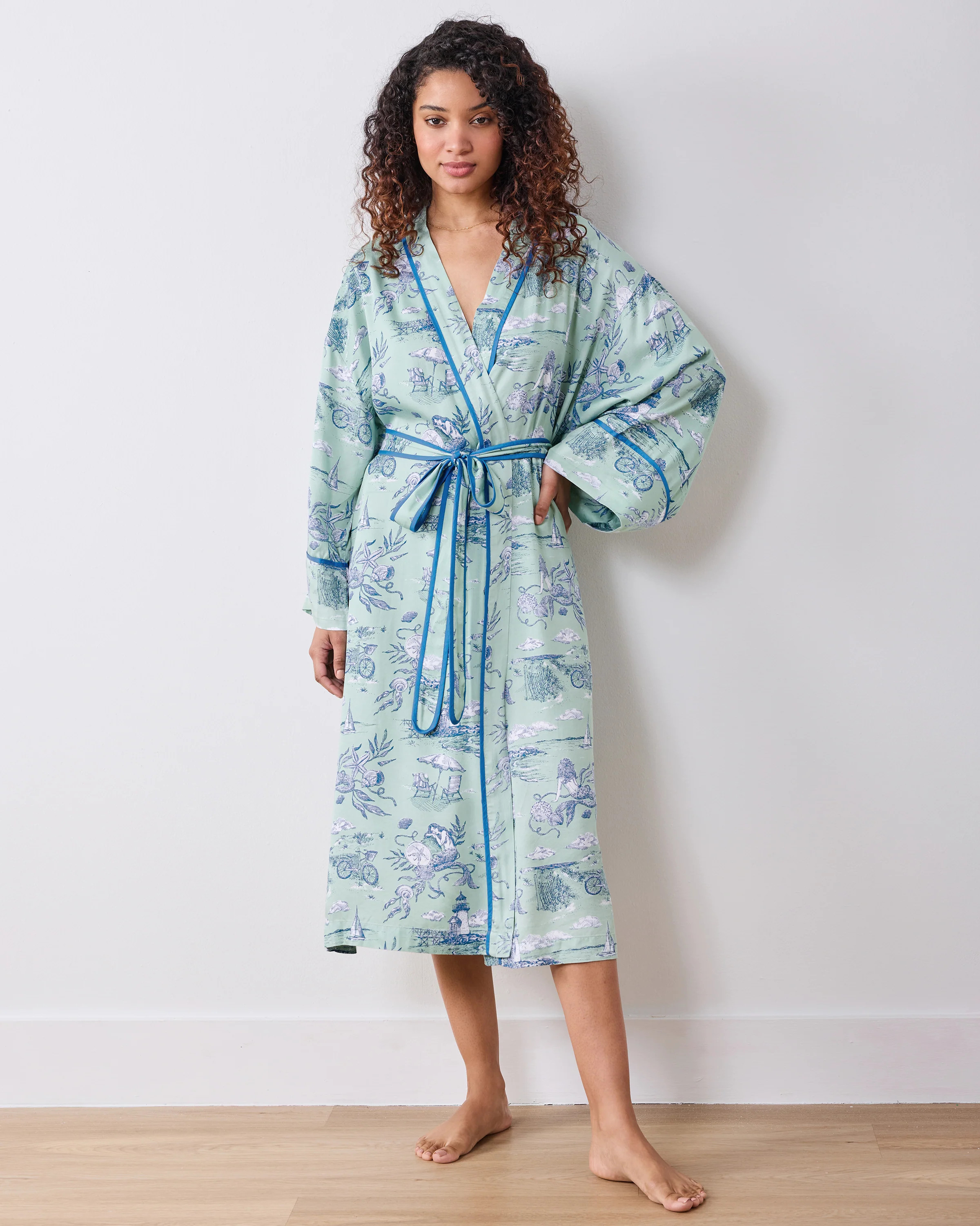 Mermaid Toile - Eco Satin Robe - Seafoam | Printfresh