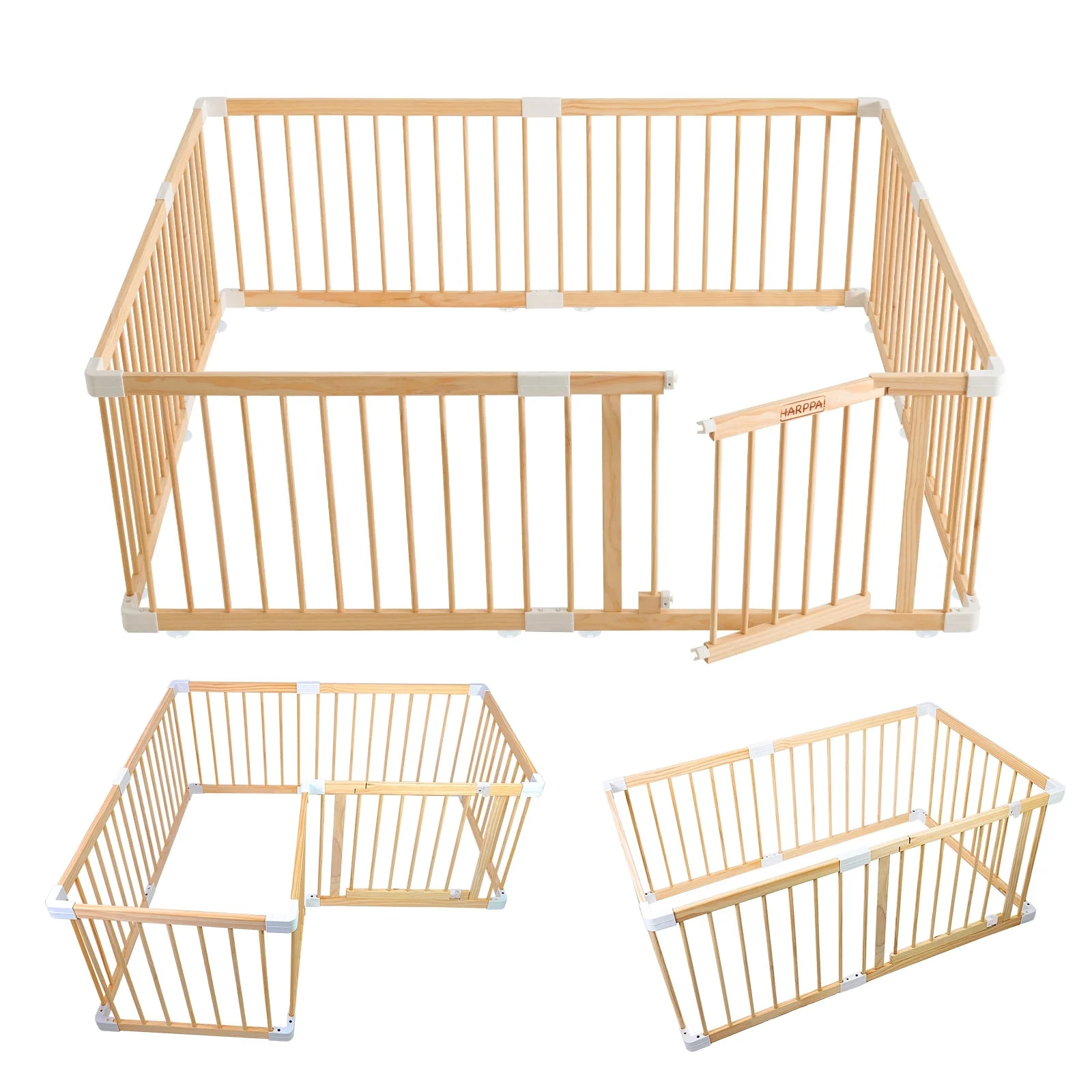HARPPA Wooden Baby Gate Playpen, Large Play Yard Fence for Toddlers, Adjustable Shape, 56" x 56" ... | Walmart (US)