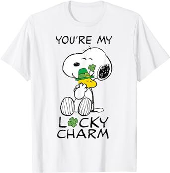 Peanuts St. Patrick's Snoopy Lucky Charm Clover T-Shirt | Amazon (US)