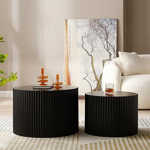 DREAMODERN Modern Nesting Coffee Table, Round Wood End Table Set of 2 for Small Space, Living Room - Black | Amazon (US)