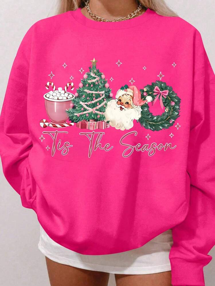 EMERY ROSE Plus Size Christmas Sweatshirt, Casual Plus Size Crew Neck Sweatshirt, Holiday Vibe, Autumn/Winter Plus Size Women | SHEIN
