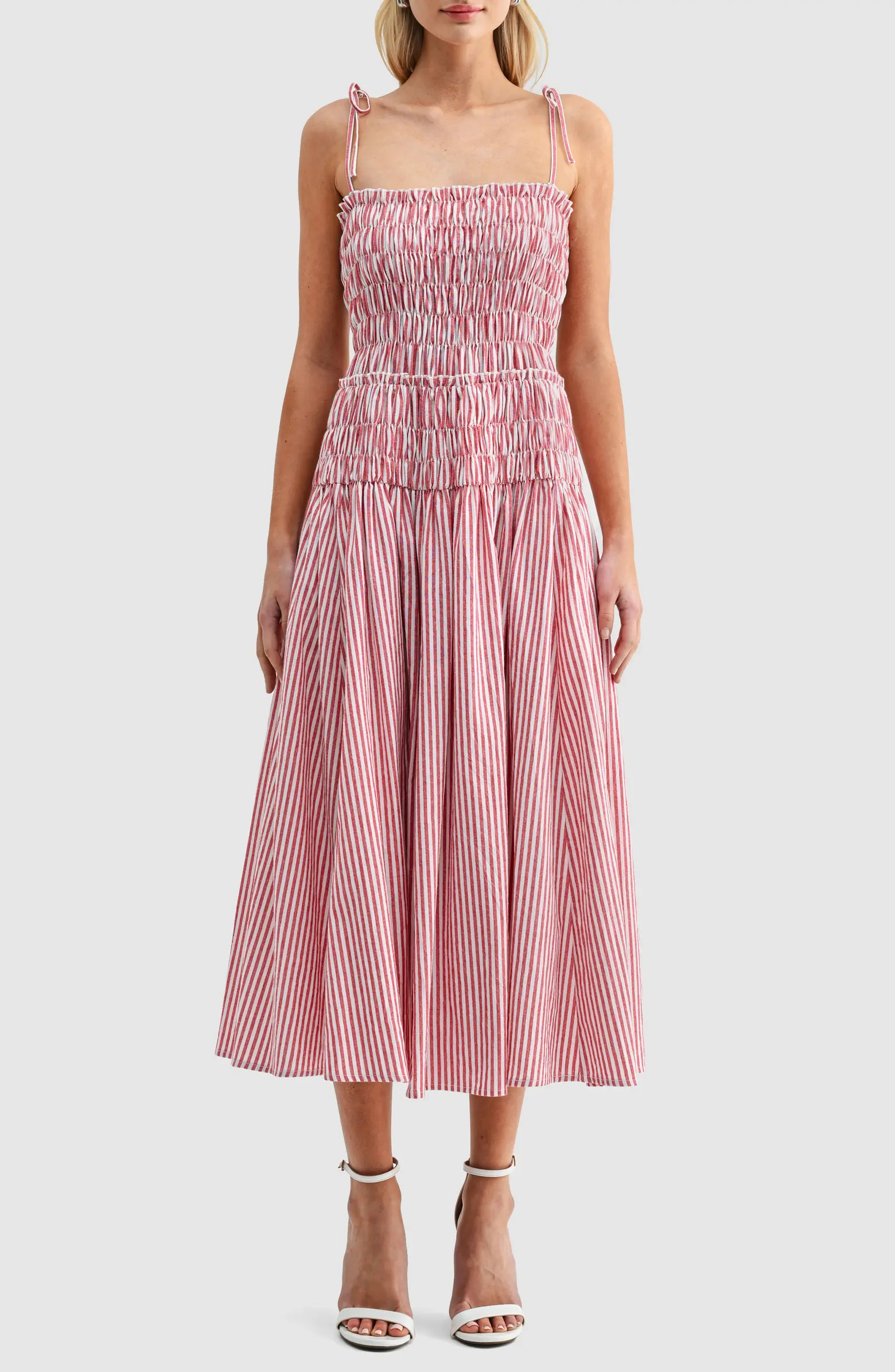 All in Favor Stripe Smocked Bodice Jersey Midi Dress | Nordstrom | Nordstrom
