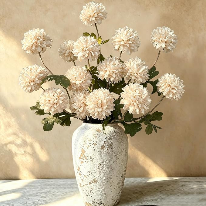 6 Pcs Fake Pompon Mums Artificial Flowers for Vase Filler, 27Inch Fake Flowers with Stems Artific... | Amazon (US)