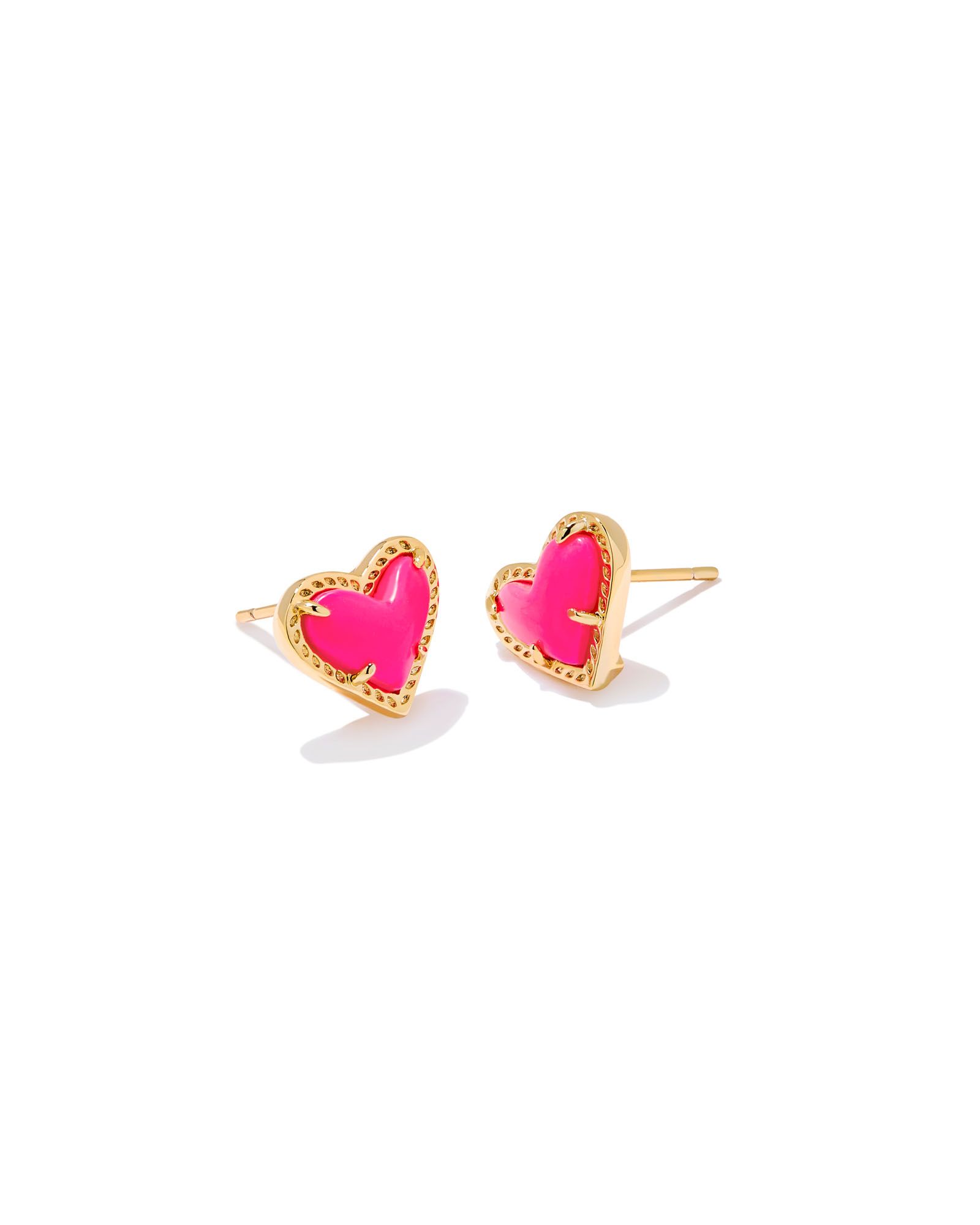 Ari Heart Gold Stud Earrings in Neon Pink Magnesite | Kendra Scott