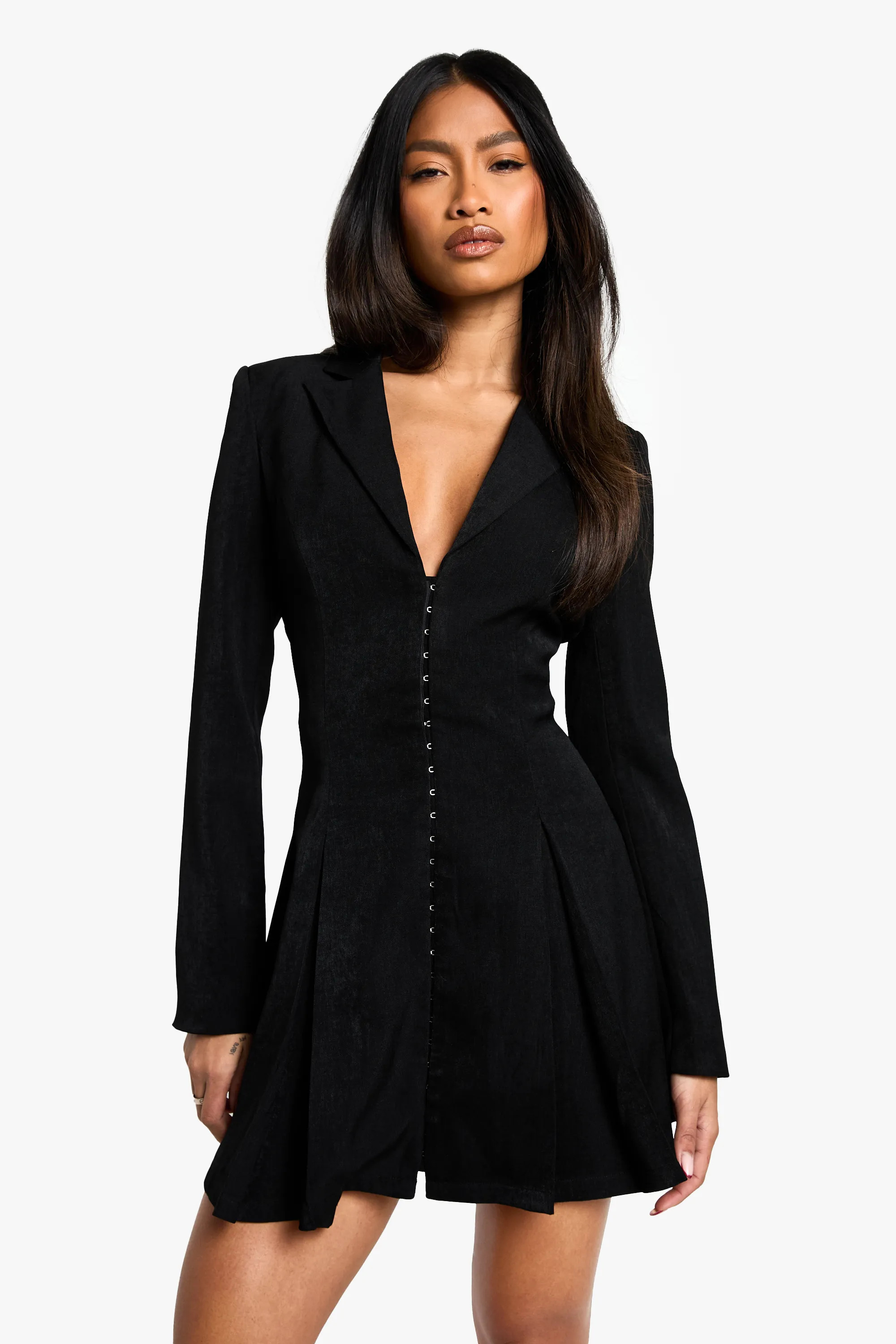 Tailored Hook & Eye Detail Cinched Waist Blazer dress | Nasty Gal US