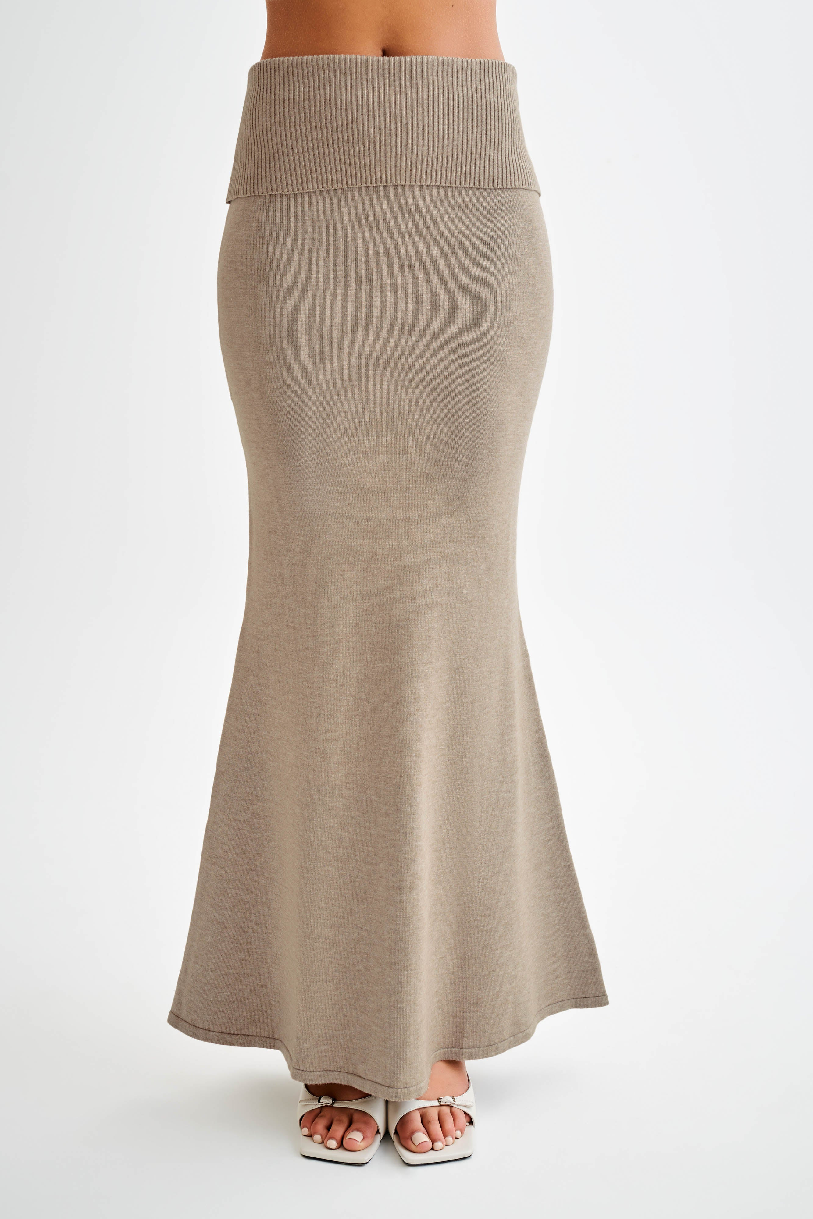 Karlie Knit Maxi Skirt With Ribbed Waist - Taupe Marle | MESHKI US
