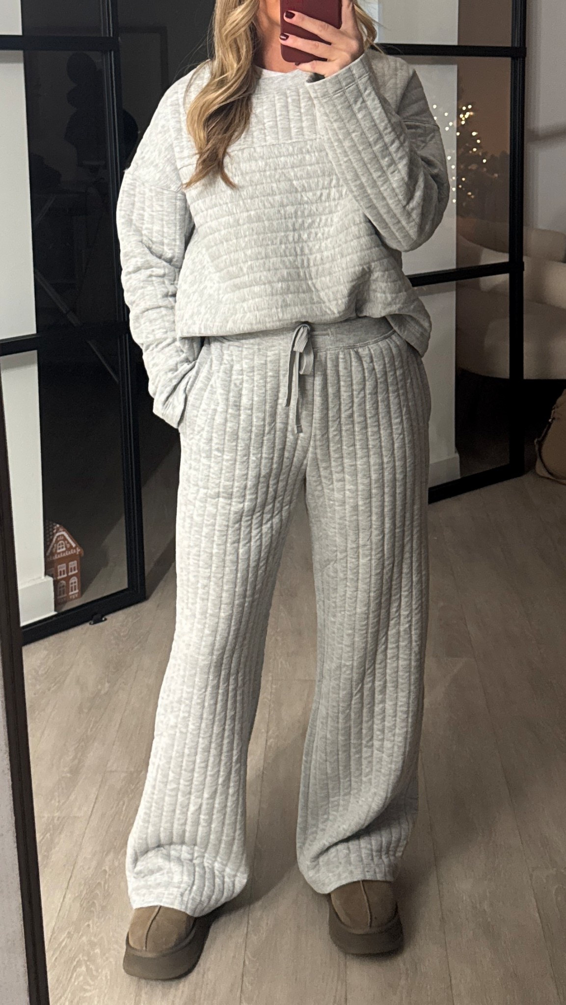 Quilted lounge set from Target wearing size XS pants and small top 