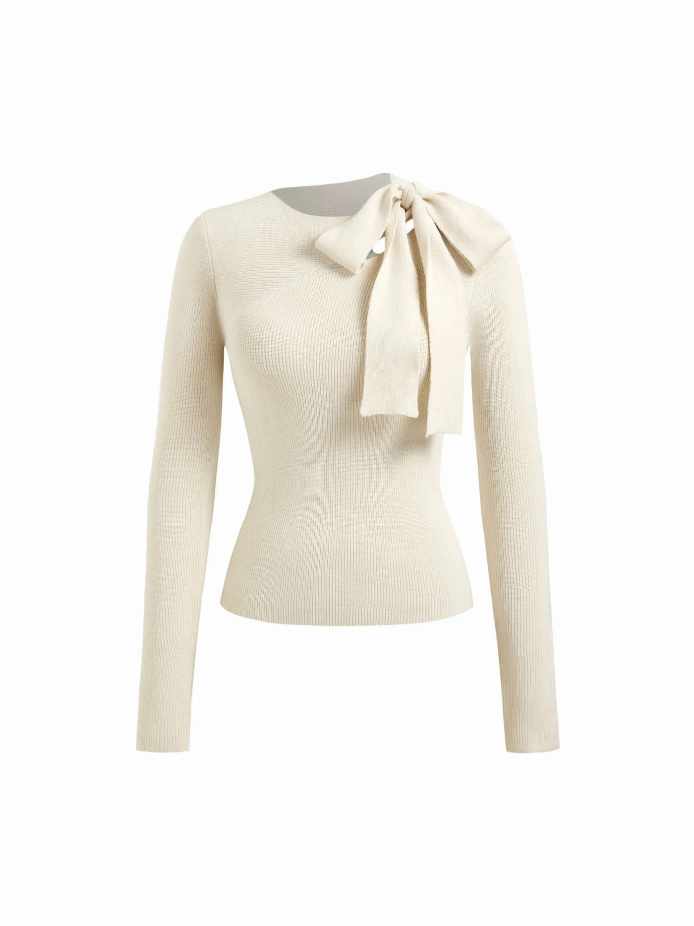 Knit Asymmetrical Neck Solid Knotted Long Sleeve Top | Cider