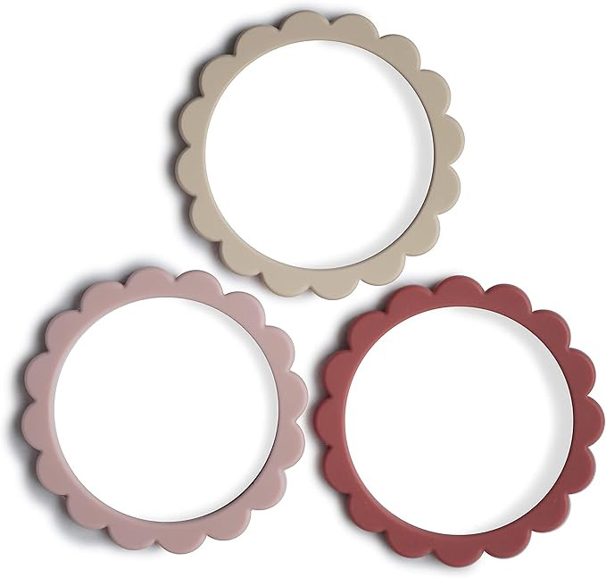 mushie Flower Teether Bracelet | 3-Pack (Rose/Blush/Shifting Sand) | Amazon (US)