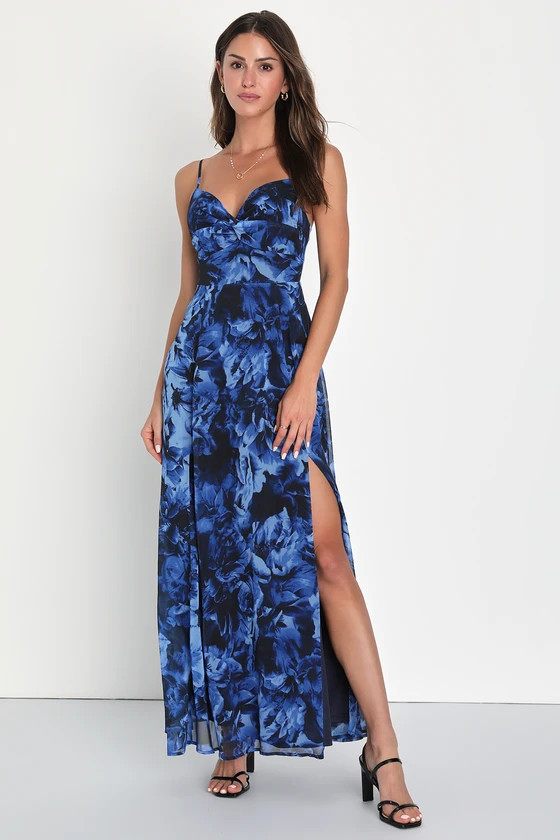 Beautiful Soul Blue Floral Print Twist-Front Maxi Dress | Lulus