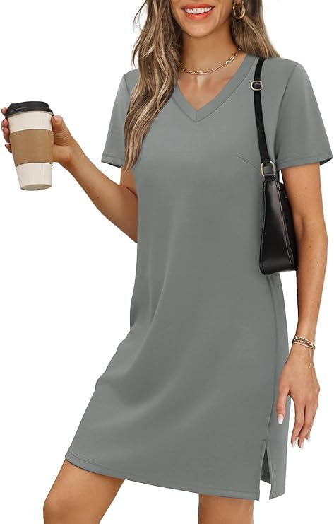 RUMIA Summer Dresses for Women 2026 V-Neck Casual Sundresses T-Shirt Dress | Amazon (US)