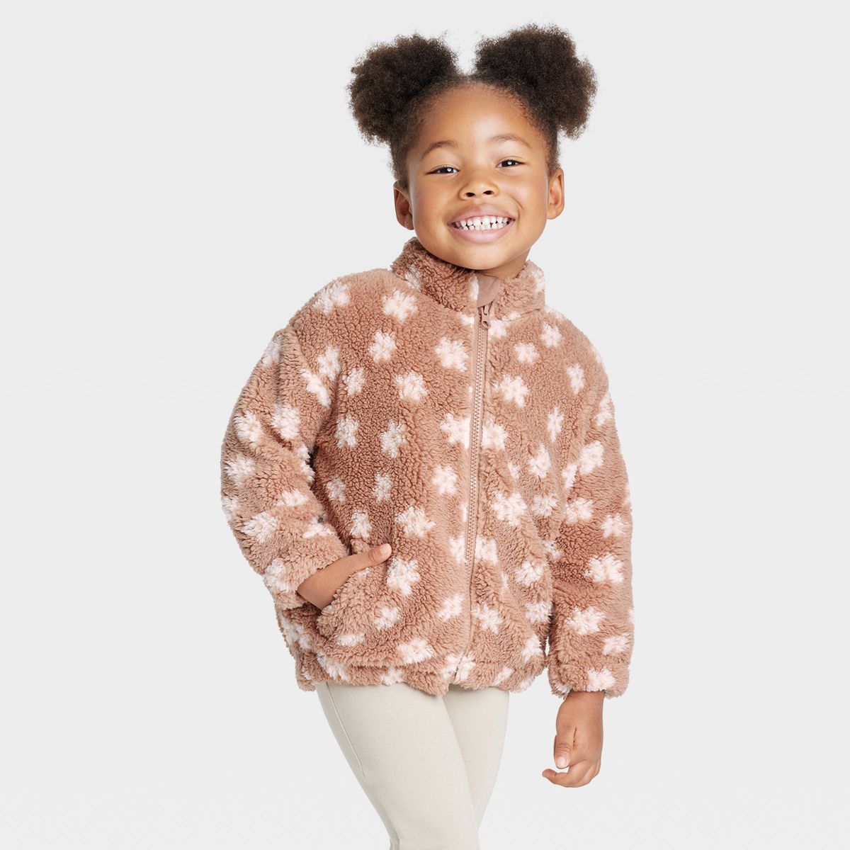 Grayson Collective Toddler Girls' Floral Sherpa Shacket - Brown | Target