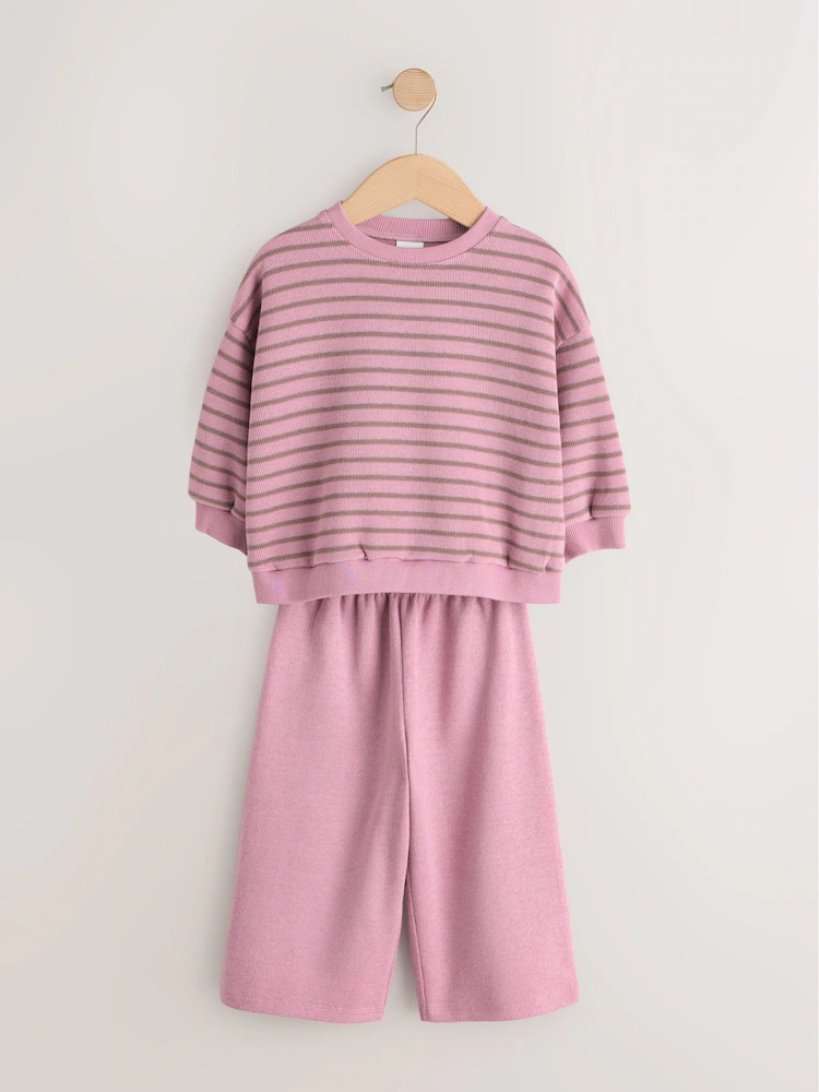 Pink Stripe Long Sleeve Top and Wide Leg Joggers Set (3mths-7yrs) | Next US