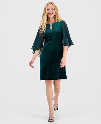 Women's Capelet-Sleeve Stretch Velvet Sheath Dress | Macy's
