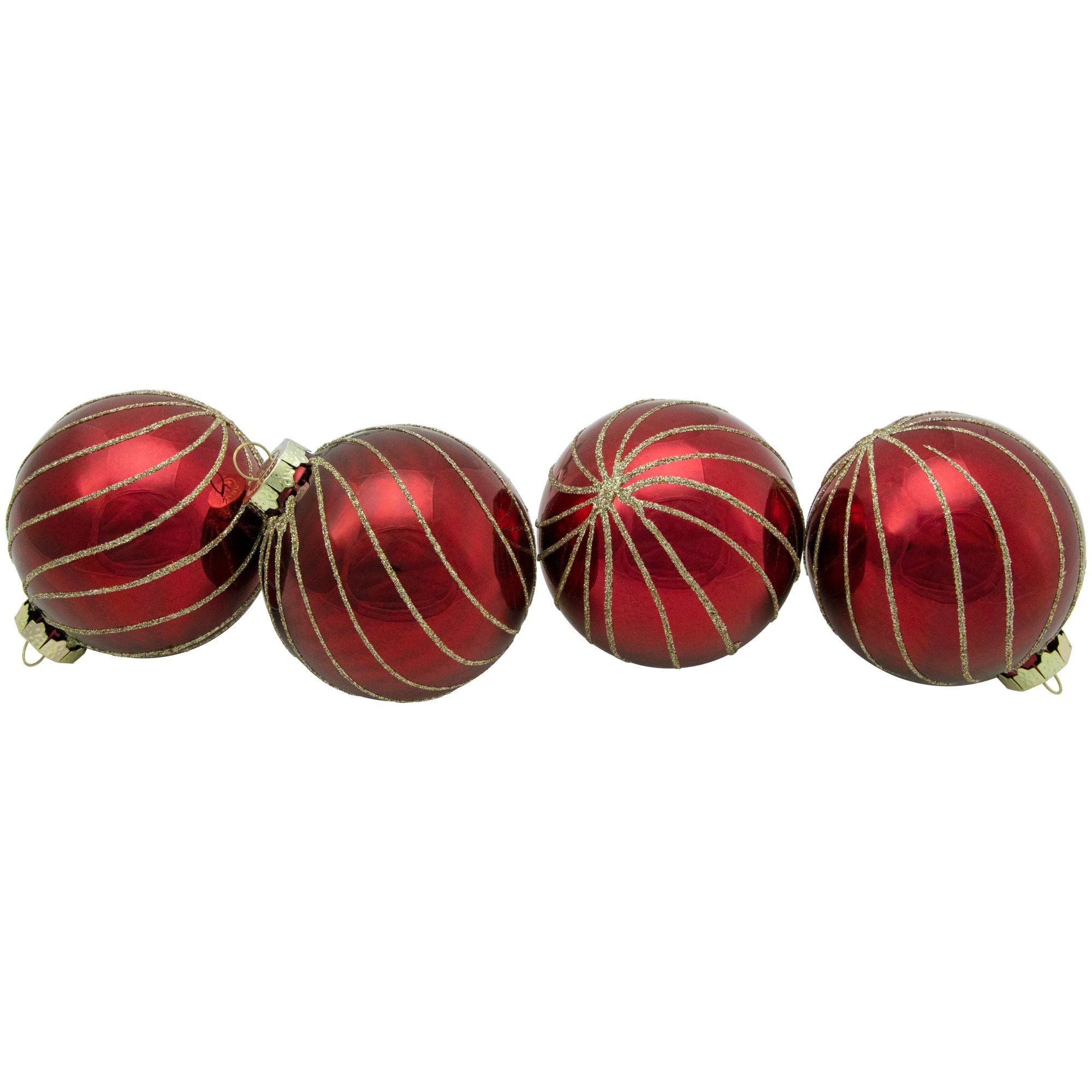 4ct Burgundy Red Gold Glitter Striped Glass Christmas Ornaments 3 | Bed Bath & Beyond