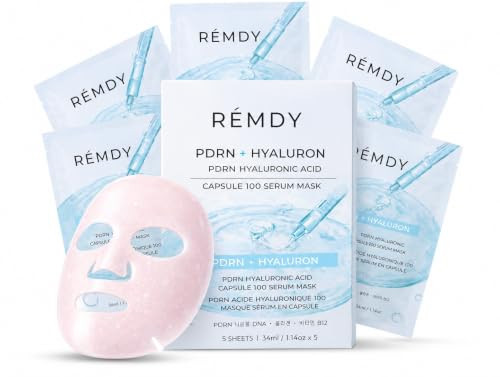 PDRN Hydrogel Face Mask — Collagen Face Mask with 99% Salmon DNA PDRN & Hyaluronic Acid for Intense Hydration & Smooth-Looking Skin — +177% Surface Hydration & −75% Pore Appearance (34ml, 5 Sheets) | Amazon (US)