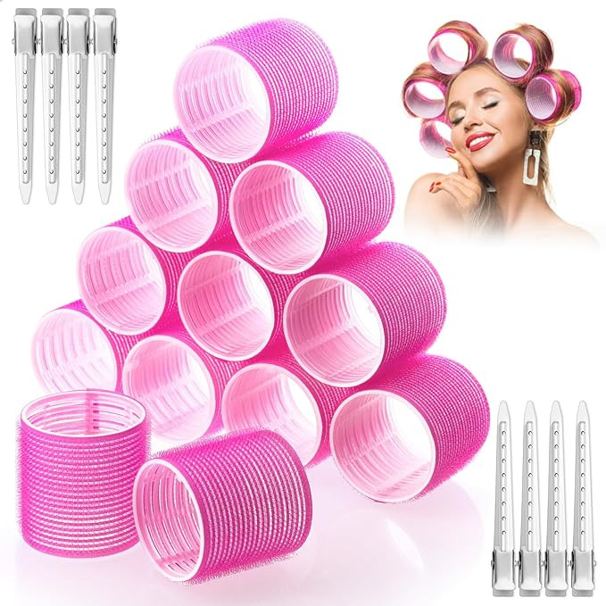 Jumbo Hair Curlers Rollers, 12Pcs 60mm Jumbo Hair Roller Curlers Self Grip Holding Rollers with 1... | Amazon (US)