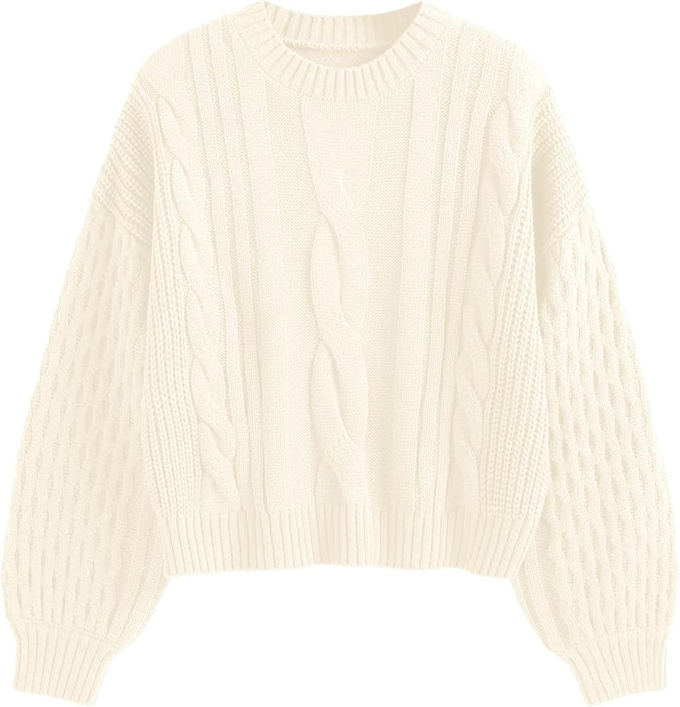 ZAFUL Suéter de punto sólido para mujer, estilo casual, manga larga tipo farol, cuello redondo | Amazon (US)