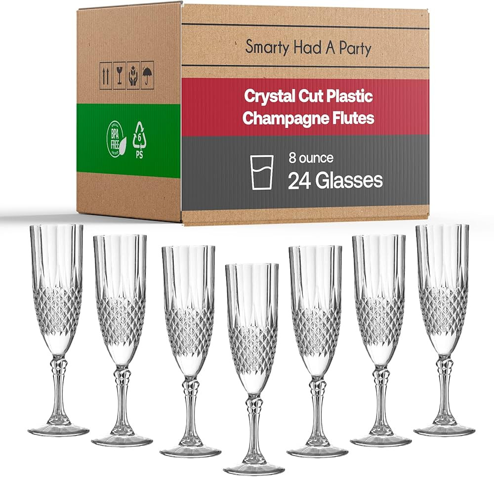 Smarty Had A Party 24-Pack Champagne Flutes, 8 Oz Wine Glasses, Plastic Cups Perfect for Outdoor ... | Amazon (US)