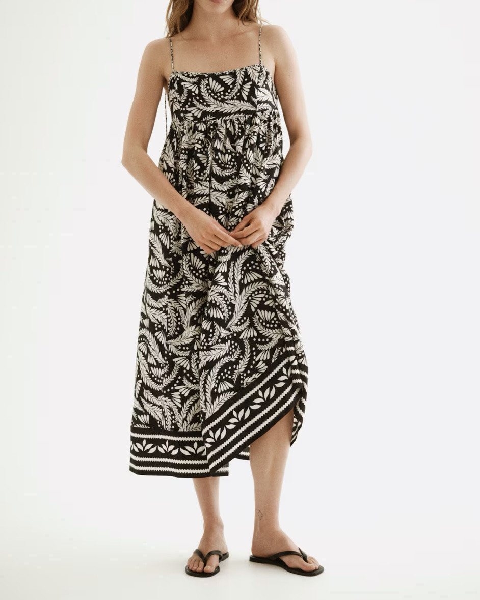 Black and white patterned tie strap midi dress

#LTKSeasonal