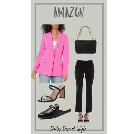 This workwear look from Amazon is so cute! This blazer is so pretty on and looks great with dress pants and jeans. 
#workwear #blazer #heels #mules 

#LTKSeasonal #LTKunder50 #LTKworkwear