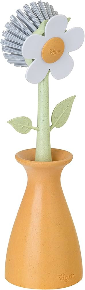 Vigar Florganic Dish Brush with Vase, Eco-Friendly, Daisy-Shaped Dish Brush and Holder, Orange | Amazon (US)