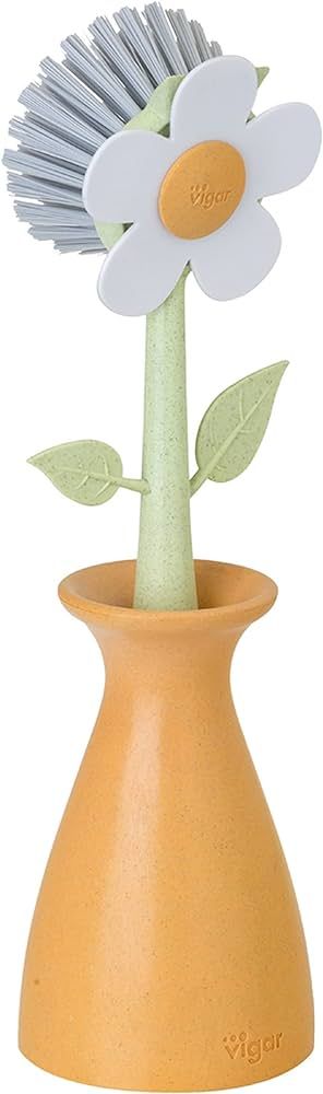 Vigar Florganic Dish Brush with Vase, Eco-Friendly, Daisy-Shaped Dish Brush and Holder, Orange | Amazon (US)